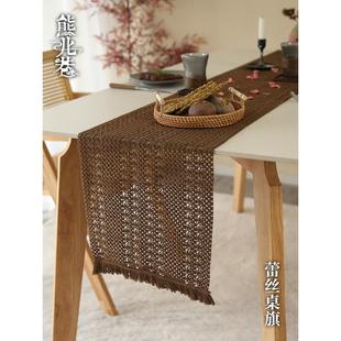 复古纯色棉麻桌旗编织流苏茶几餐桌布轻奢电视柜盖布长条斗柜盖巾
