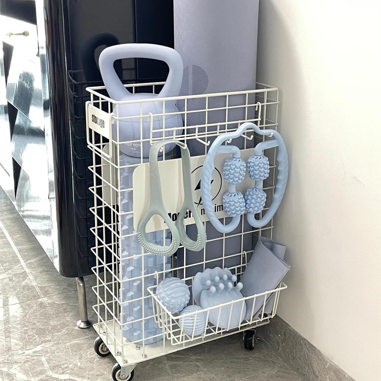女生高颜值瑜伽垫收纳筐ins风家用健身器材带轮夹缝置物架省空间