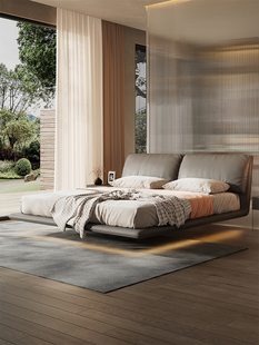 真皮大象耳朵床意式极简高端大气主卧大床轻奢现代悬浮床1米8婚床