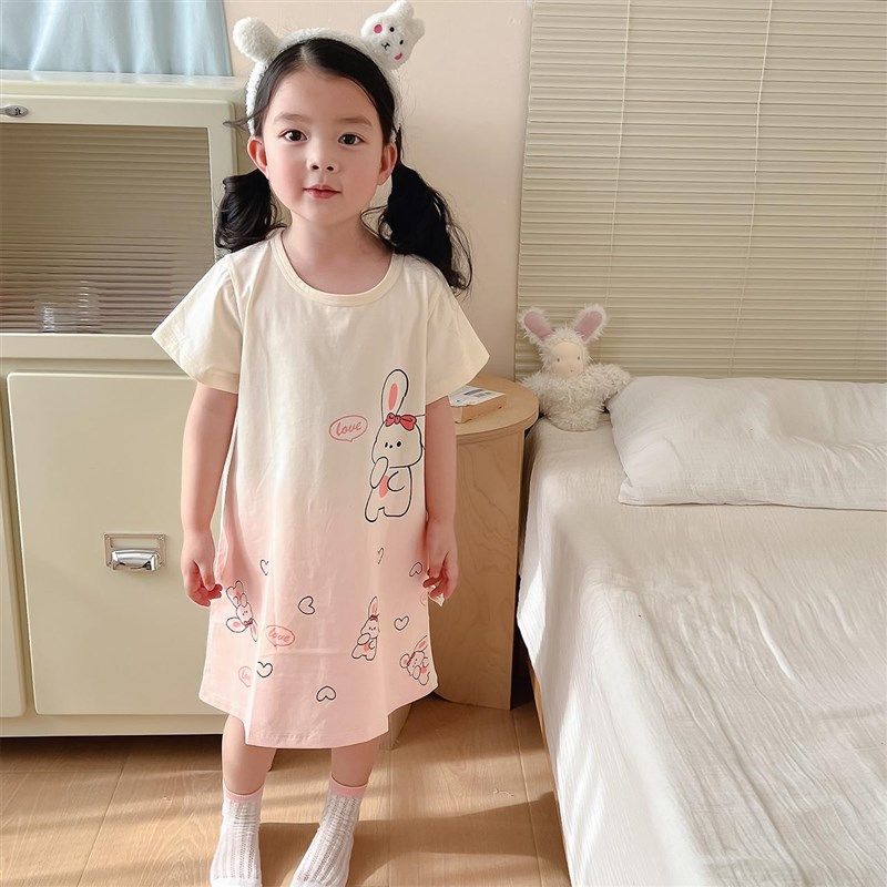 女童睡裙纯棉a类夏季短袖薄款小女孩公主风睡衣裙宝宝儿童家居服