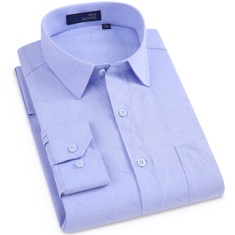 2020猛仕龙秋季新款纯棉蓝色长袖衬衣商务工装职业装修身休闲衬衣