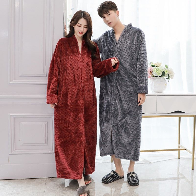 长款睡裙女冬加长版厚款拉链浴袍大码睡袍男士套头睡衣居家服情侣,女士内衣/男士内衣/家居服,睡袍/浴袍,淘宝优惠券,粉丝福利购,淘宝优惠卷