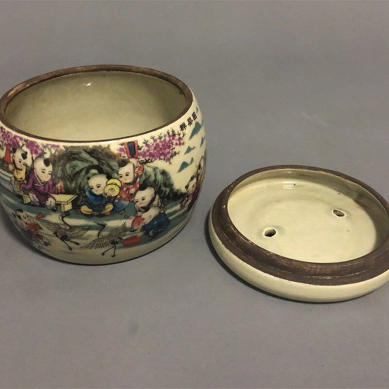 清同治粉彩群婴戏图蛐蛐罐景德镇仿古瓷器老货收藏家居装饰摆件
