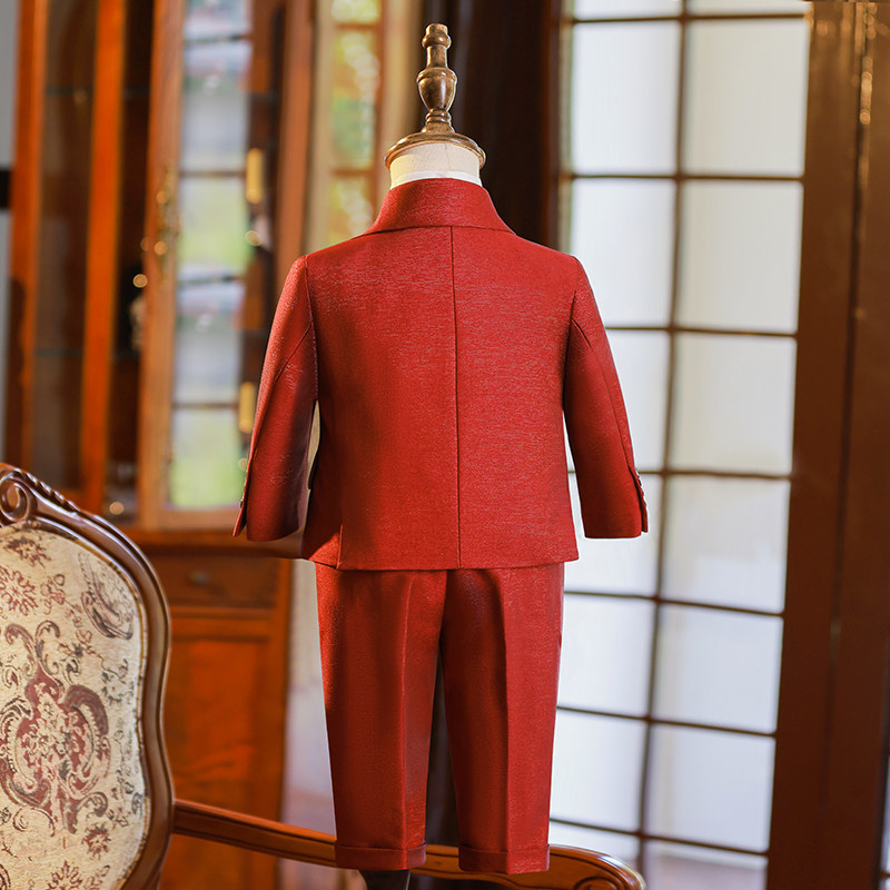 儿童西装套装男童秋季2022新款男宝周岁生日宴礼服英伦小西服红色