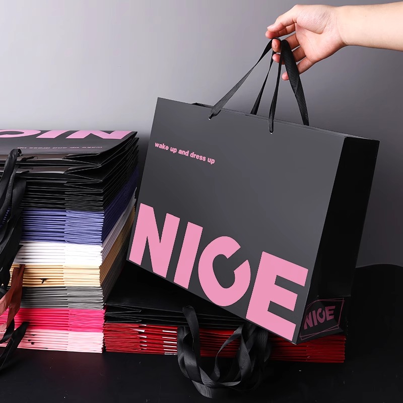 服装店手提袋定做加厚袋子订做跨肩购物袋纸袋定制印logo店名黑色