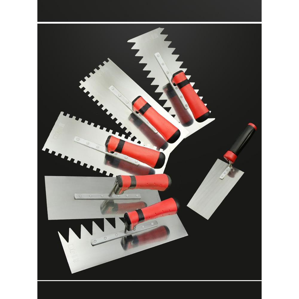 不锈钢带齿抹泥刀泥瓦匠瓷砖抹泥板 瓦工抹灰刀锯齿抹子贴地工具