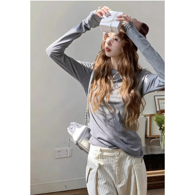 韩系慵懒风长袖T恤女防晒显瘦