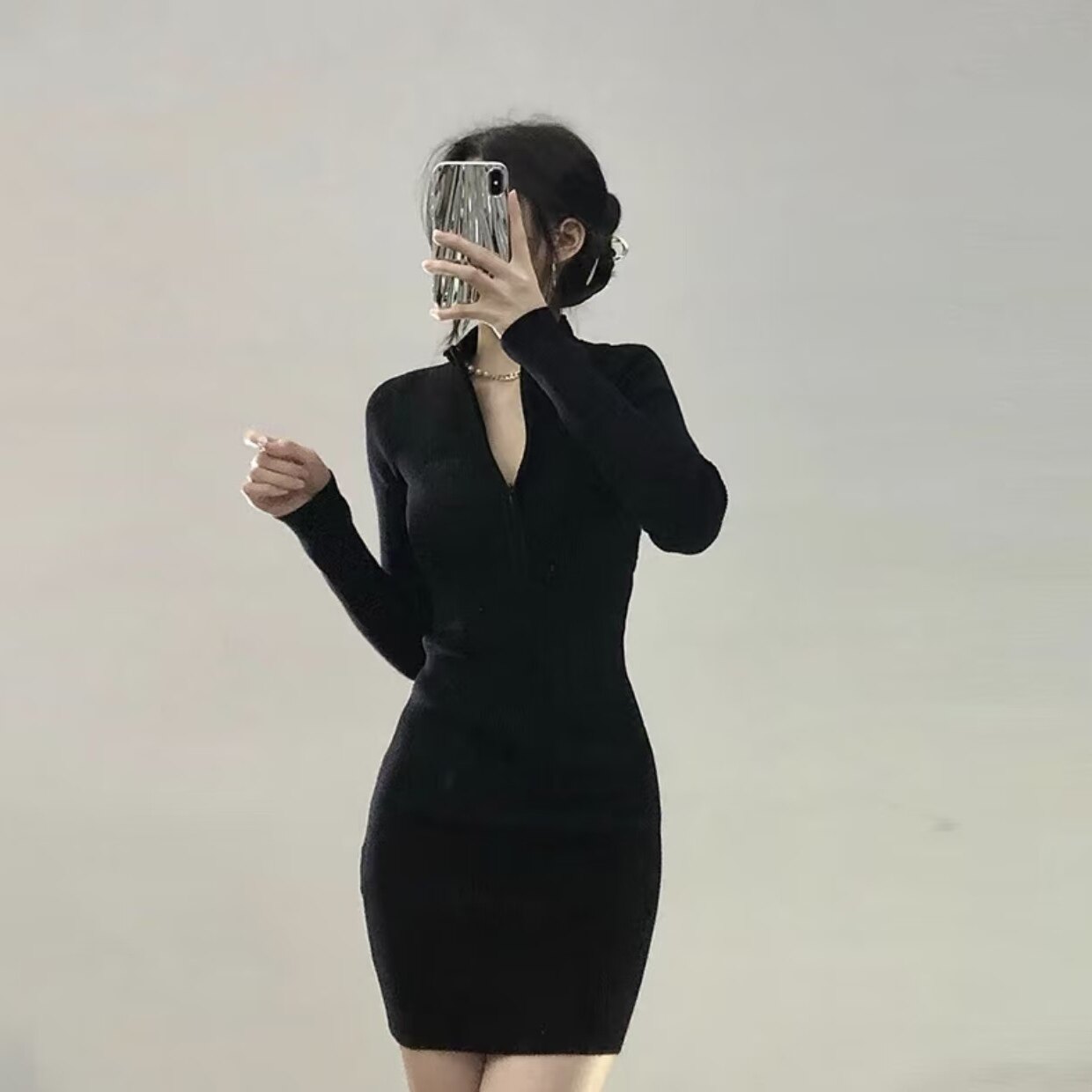 春秋纯欲辣妹修身显瘦针织连衣裙