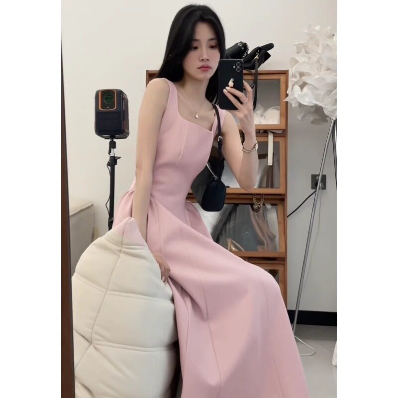 风凉夏高智千金感吊带连衣裙温柔法式气质名媛粉色无袖背心中长裙