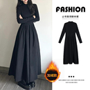 高级感收腰显瘦长裙子 赫本风2025秋冬新款 黑色长袖 连衣裙加绒法式