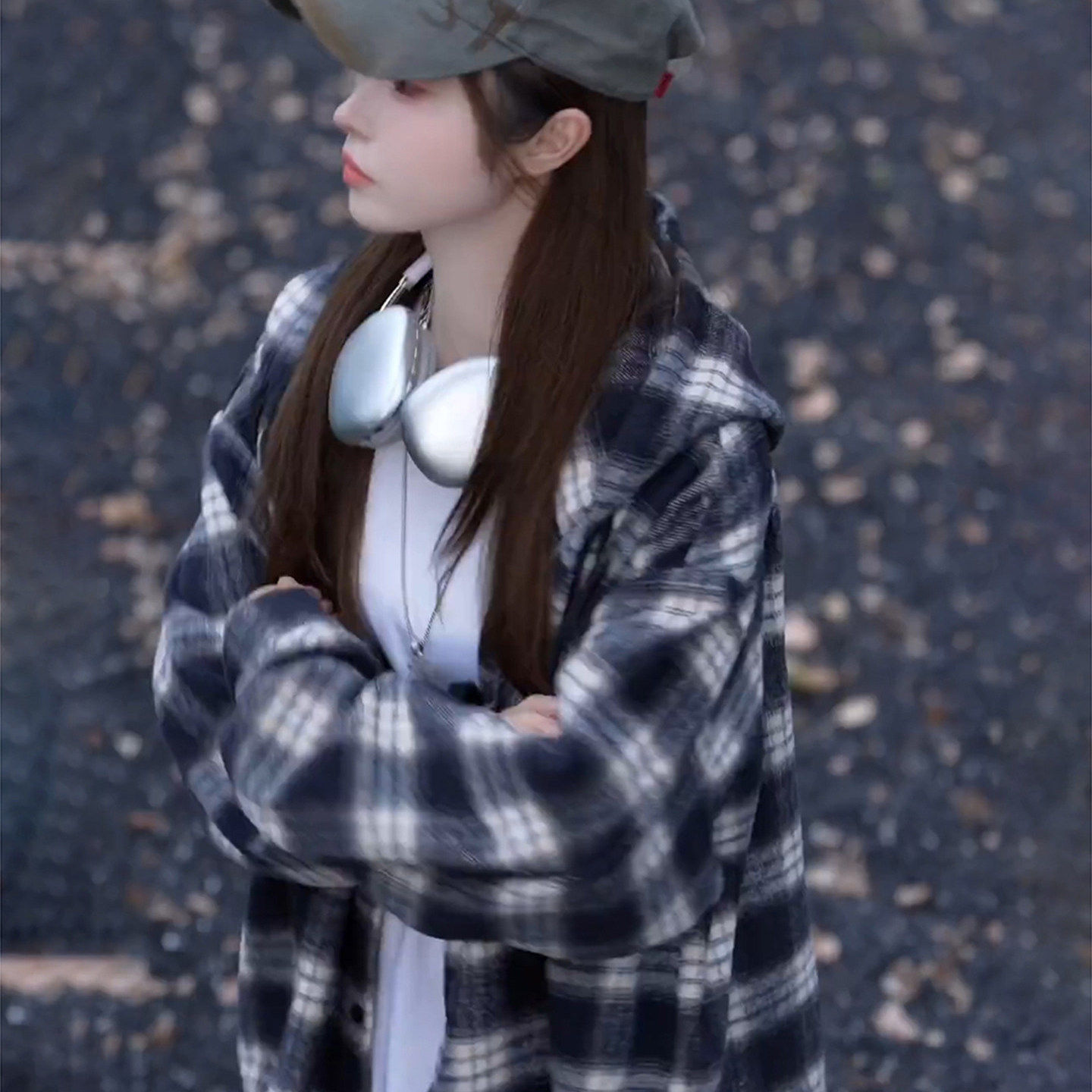 风凉夏连帽格子衬衫外套女2026秋冬春新款慵懒松弛感长袖外套上衣