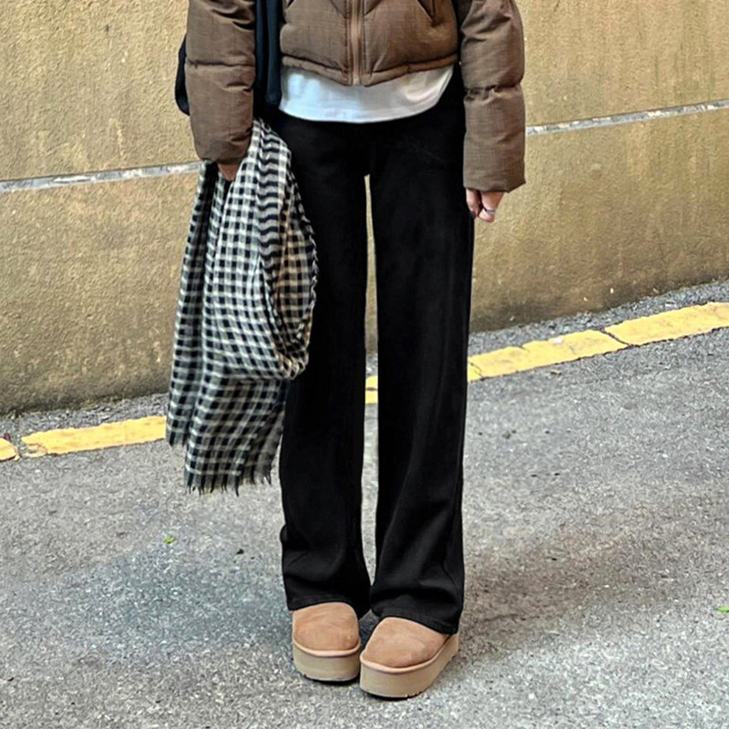 黑色直筒牛仔裤女秋冬垂感高腰显瘦百搭不勒肚遮胯小个子阔腿裤子