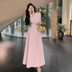 粉色长袖 连衣裙赫本风高级感2025春秋冬礼服裙收腰显瘦气质感长裙