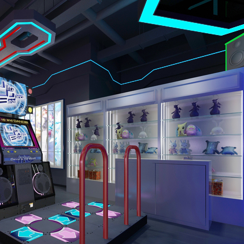 潮玩娱乐店竞换积分展示柜夹公仔模型中岛货架收银柜台电竞桌定制