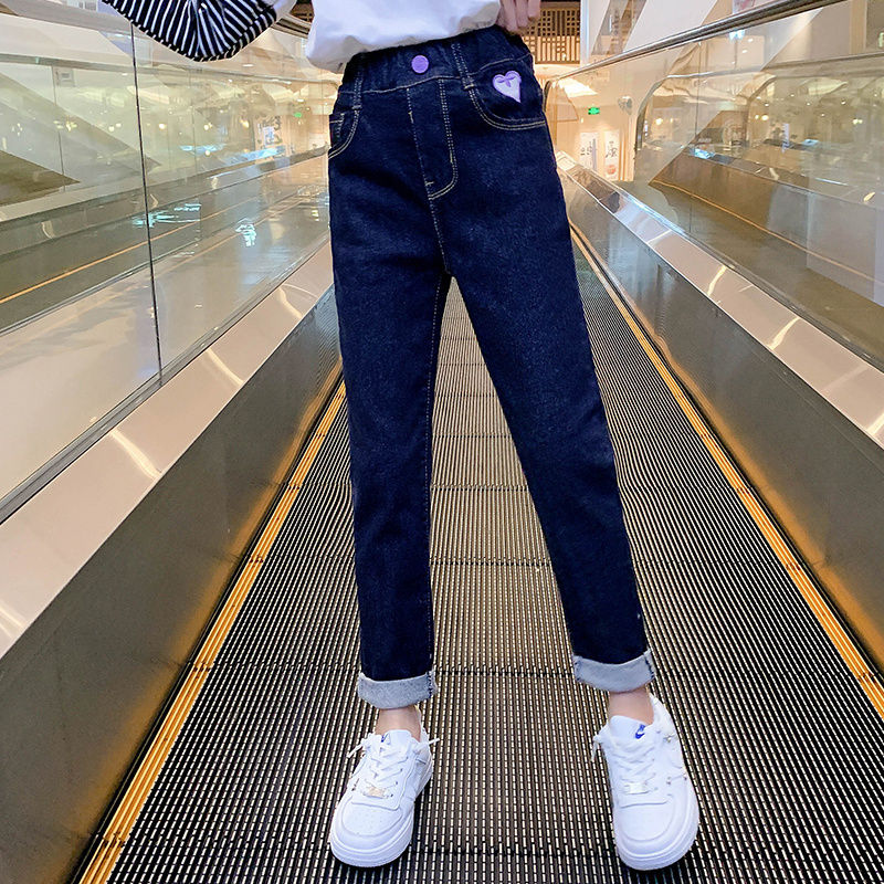 女童牛仔裤春秋款2023新款秋季弹力紧身儿童铅笔裤子大童修身小脚