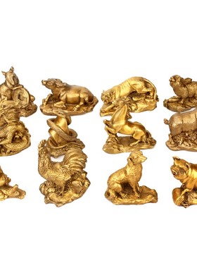 聚缘阁黄铜十二生肖摆件中式大小鼠牛虎兔龙蛇马羊猴鸡狗猪工艺品