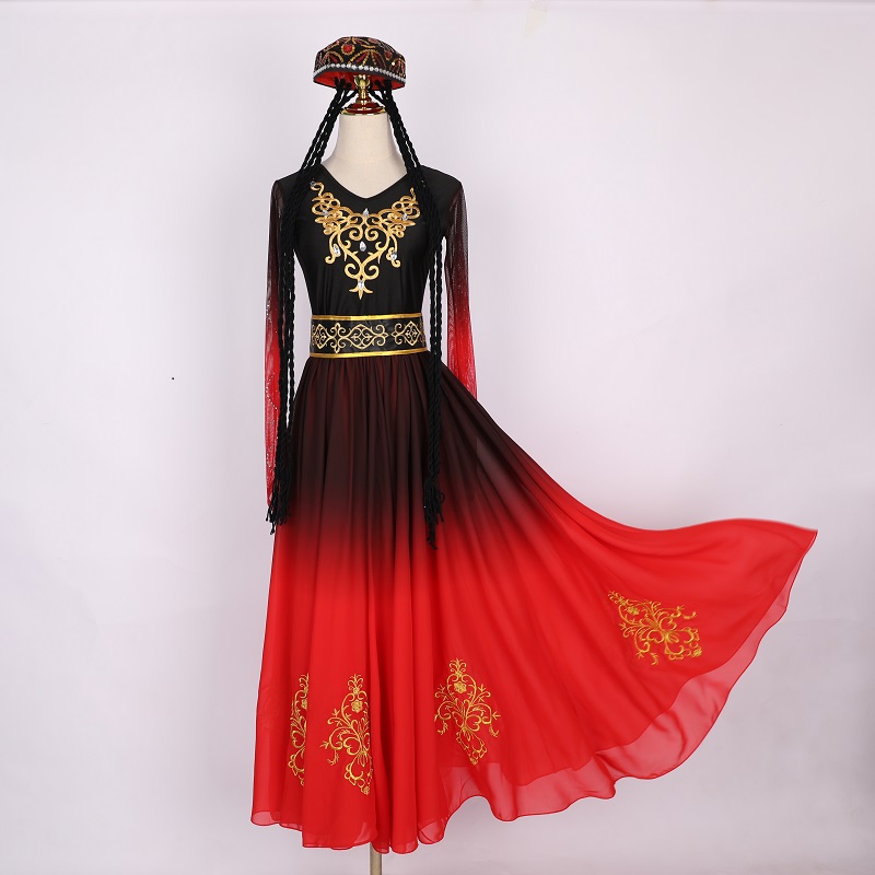 新疆舞蹈演出服维吾尔族大裙摆表演服艺考练习裙半身裙民族服装女