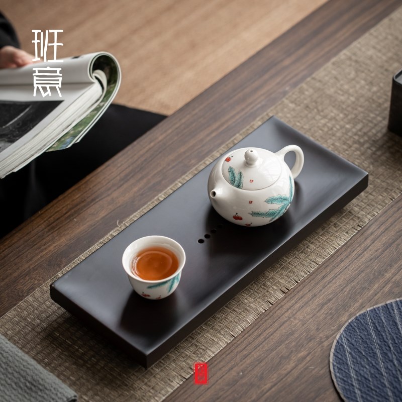 班意 重竹茶盘平板家用简约干泡盘茶台排水日式茶台长方形茶海