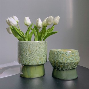 北欧外贸陶瓷花盆家用豹纹ins风创意高脚异形兰花盆栽蝴蝶兰专用