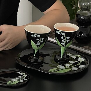 Shinymomo创意铃兰花杯子铃兰礼物套装花朵法式五月铃兰季复古盘