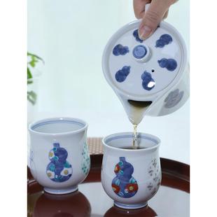 日式 日本进口伊万里有田烧德七窑六葫芦陶瓷茶壶套装 功夫茶具水杯