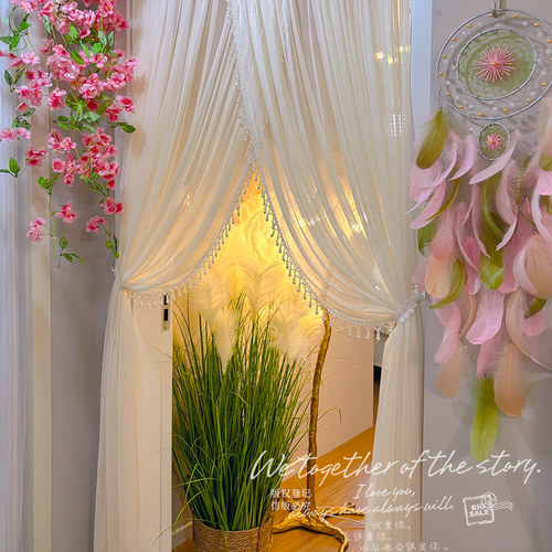 蕾丝门帘纱布法式米色遮光免打孔安装轻奢高级感卫生间厨房隔断