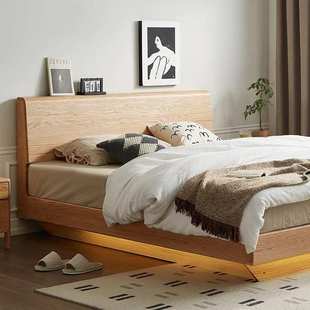 橡木箱体床储物床现代简约原木实木床1米8落地悬浮地暖收纳高箱床