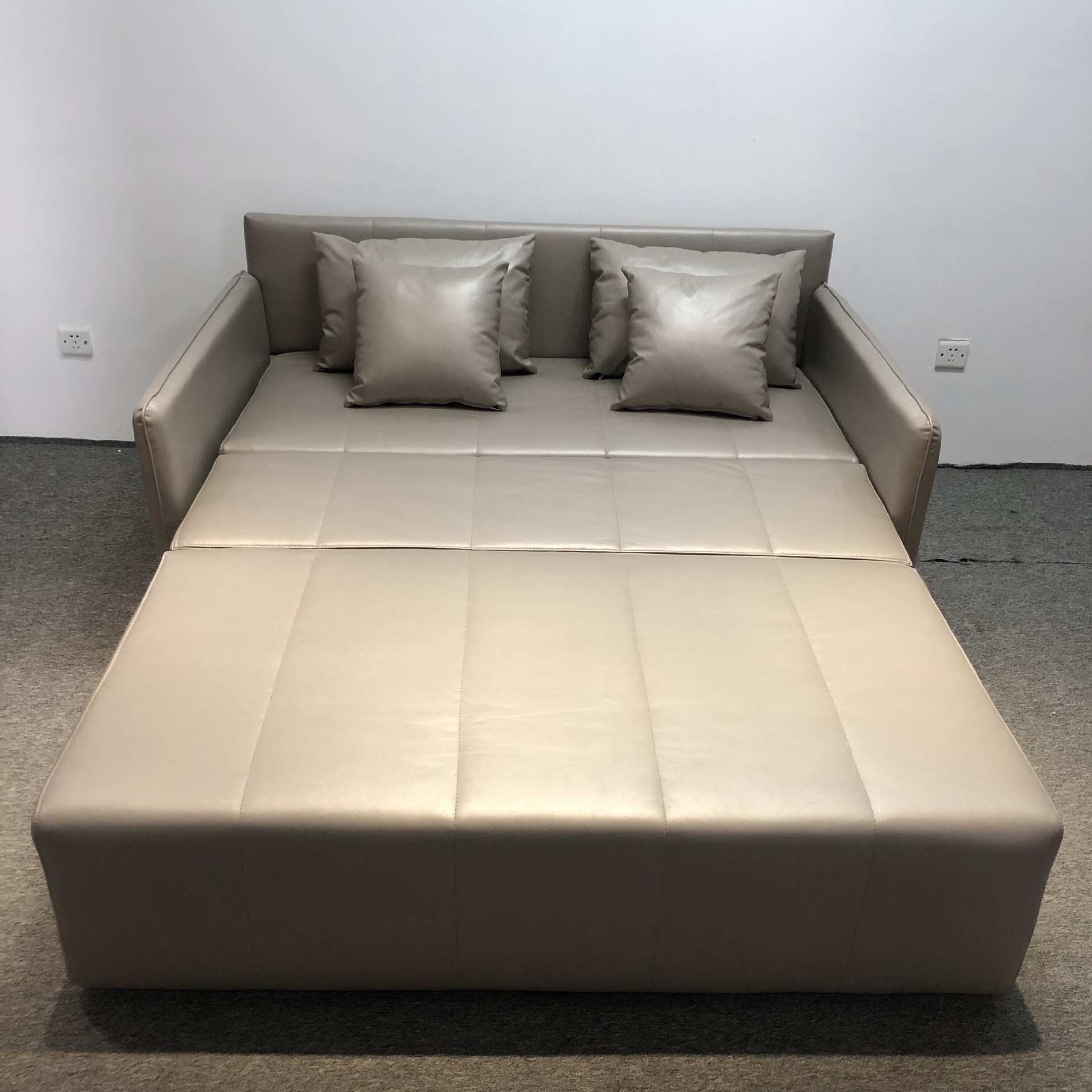 简约现代浅啡色皮艺沙发适用小户型客厅卧室功能两用可储物沙发床