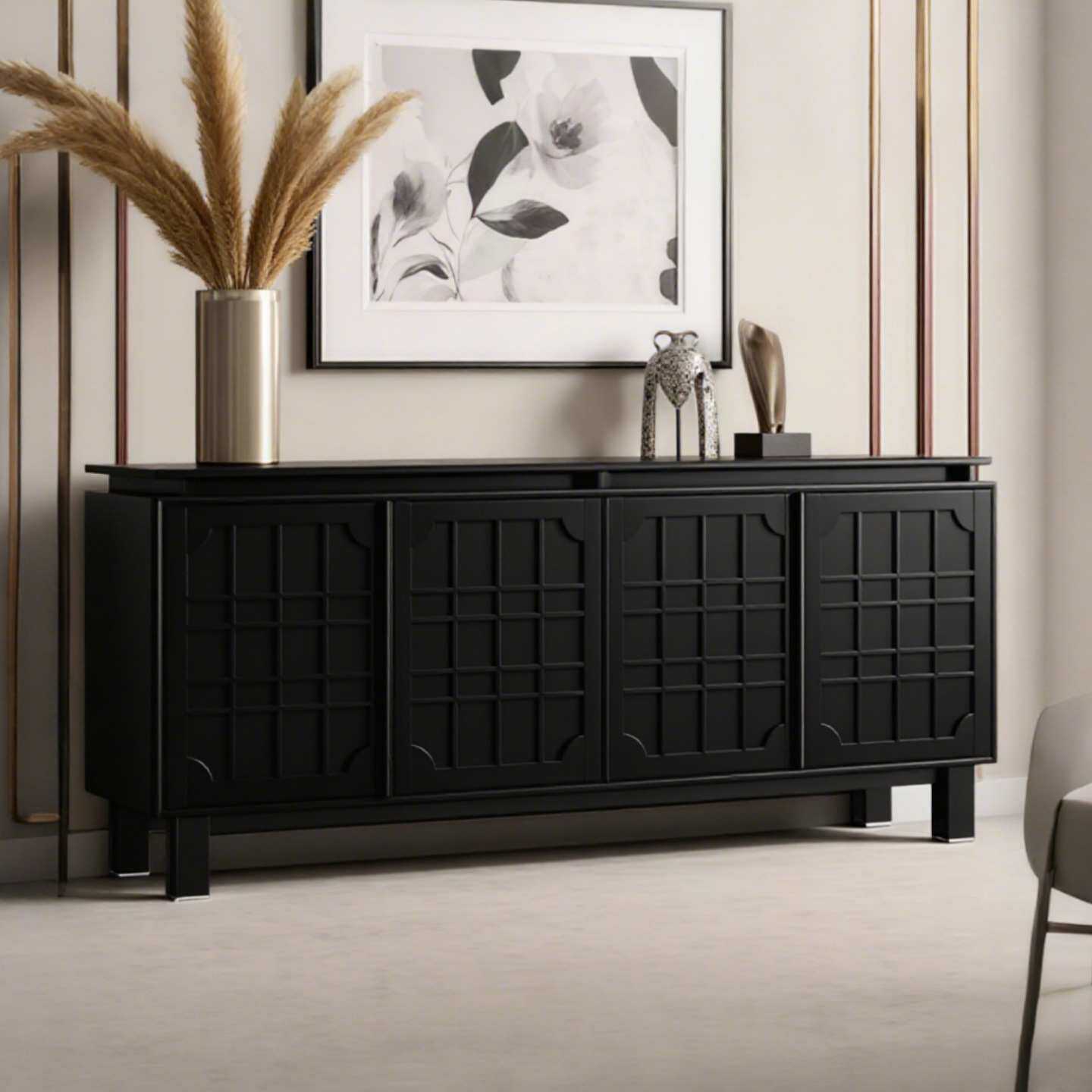 新中式烤漆餐边柜门厅玄关柜北欧复古储物柜茶水柜黑橡木边柜花架