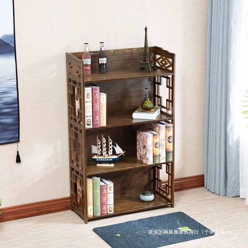 书架落地置物架一体靠墙整墙实木色置物柜展示柜储物柜子家用书柜