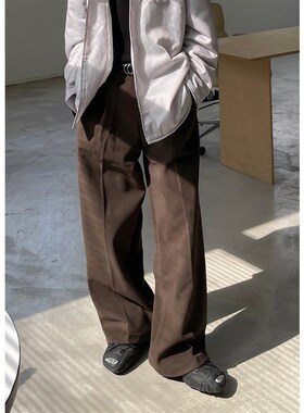 ZINGUP磨毛厚实质感阔腿裤春秋休闲毛呢中低腰垂感西裤男宽松直筒