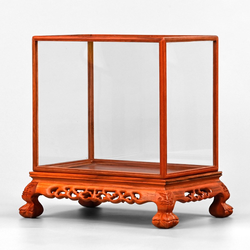 红花梨虎脚虎脸雕花玻璃罩古董花瓶摆件工艺品展示防尘罩花梨宝笼