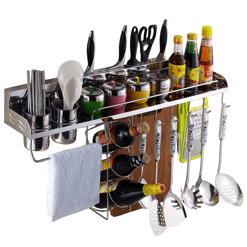 免打孔304不锈钢厨房置物架储物架收纳架调料架刀架筷子筒壁挂架
