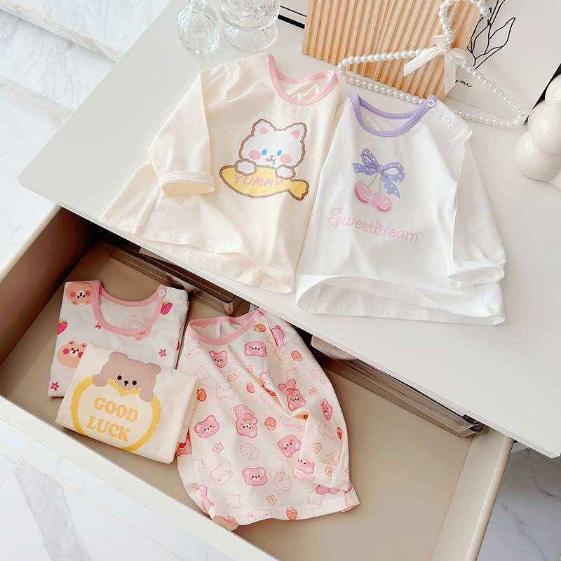 女宝宝2024新款长袖T恤上衣男童婴儿秋季打底外穿小儿童纯棉秋衣