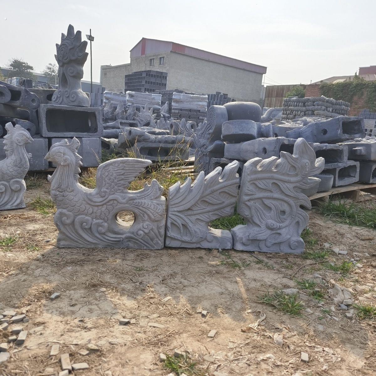 中式屋顶二龙戏珠仿古门楼屋脊古建戏配件珠黏土双龙装饰青瓦烧制