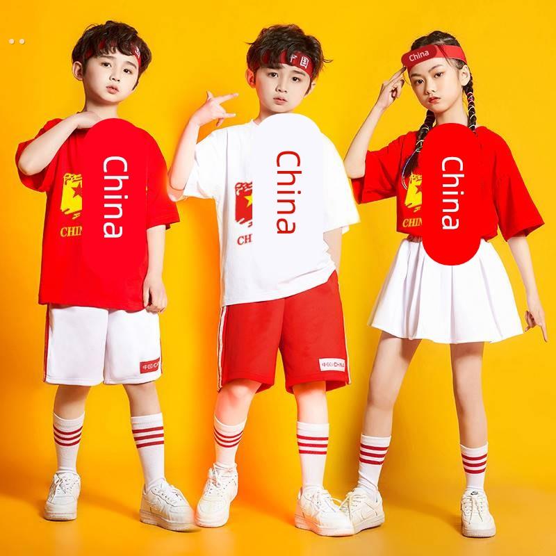 .儿童啦啦队校园运动会开幕式表演亲子活动短袖幼儿园演出中国服