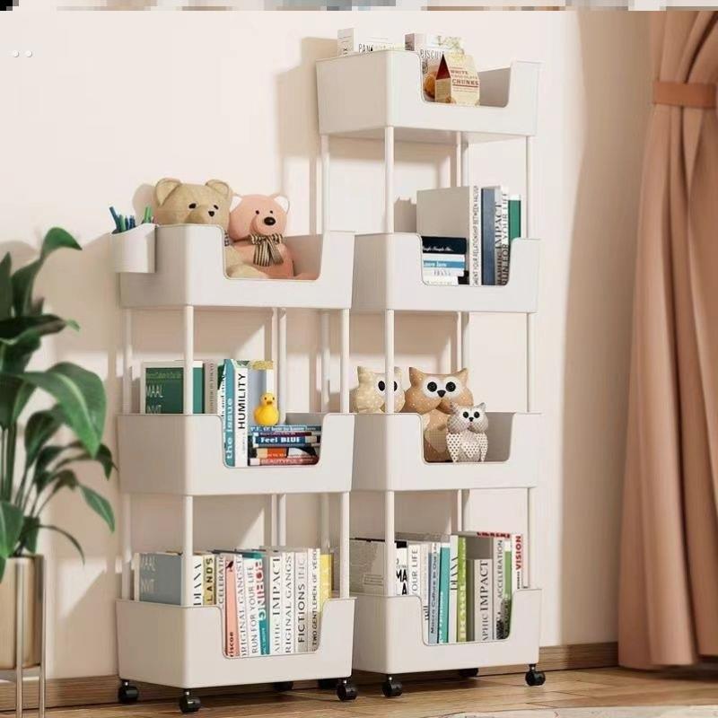 图书多层小型简易阅读可收纳小车移动书柜架与收纳神器书柜轮架