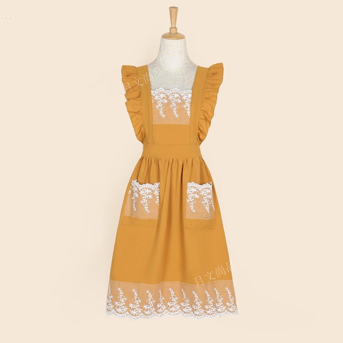 韩版公主围裙花艺美甲大码背带烘焙花边蕾丝无袖围裙