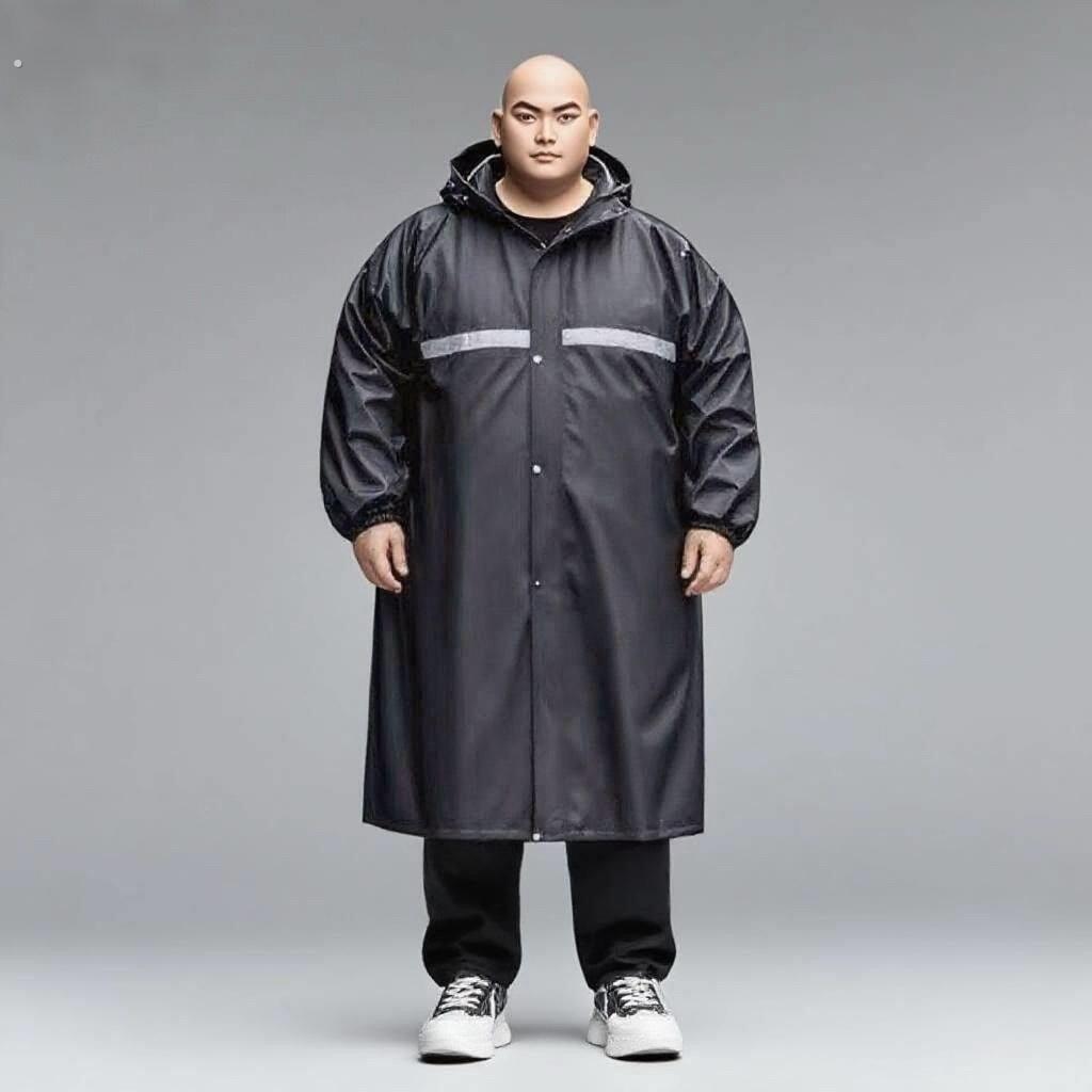 胖人雨衣加大加肥加宽风衣式长版大号特大宽松雨衣反光条