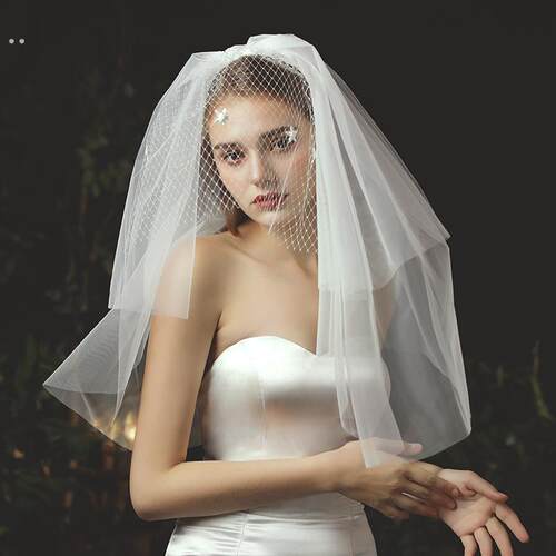 新款新娘结婚礼服婚遮面三层头纱