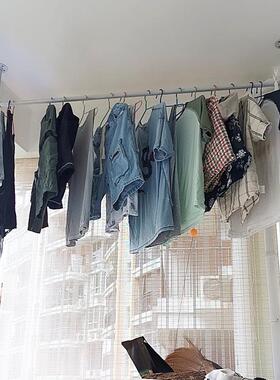 直销新款UG73晾衣杆阳台顶装家用飘窗固定式单杆室内白色挂衣杆窗