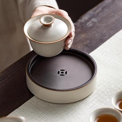直销新款复古汝窑圆形壶承壶托壶垫养壶陶瓷干泡台果盘茶食盘功夫