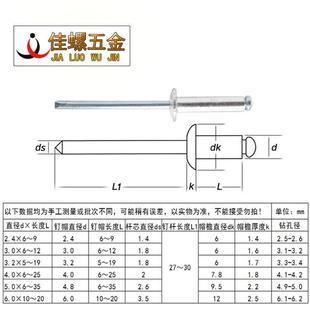 直销新款 铝制开口型拉铆钉抽芯铆钉铝铆钉拉钉柳钉m3.2