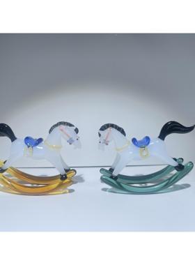 大师琉璃工艺品摇摇马可爱创意治愈笑宠物摆件模型手办生日礼物