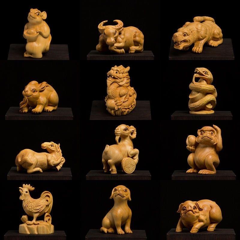 崖柏木香味十二生肖鼠牛虎兔龙蛇马羊猴鸡狗猪动物手把件桌面摆件