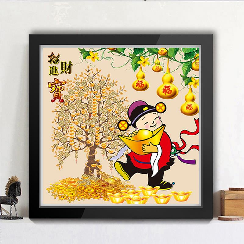 招财进宝钻石画满钻财神爷贴点钻十字绣小幅新款客厅发财树砖石绣