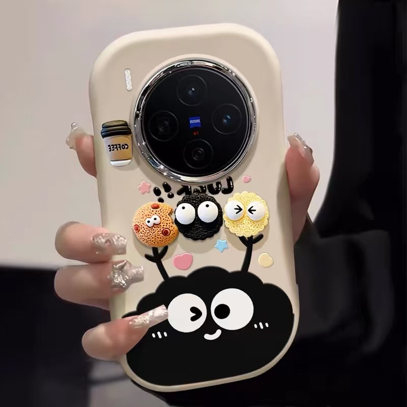 黑色立体煤球适用于vivox300Pro手机壳X200/90/80/70x60女y500Y200i/100i保护套Y93硅胶y73防摔y77s/y52s镜框