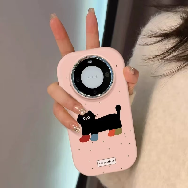 四脚黑猫波点适用于oppoA6pro手机壳A5/A3/2活力版a93s新款a11x卡通全包A97女A35A93S小众a73a58x镜框保护套