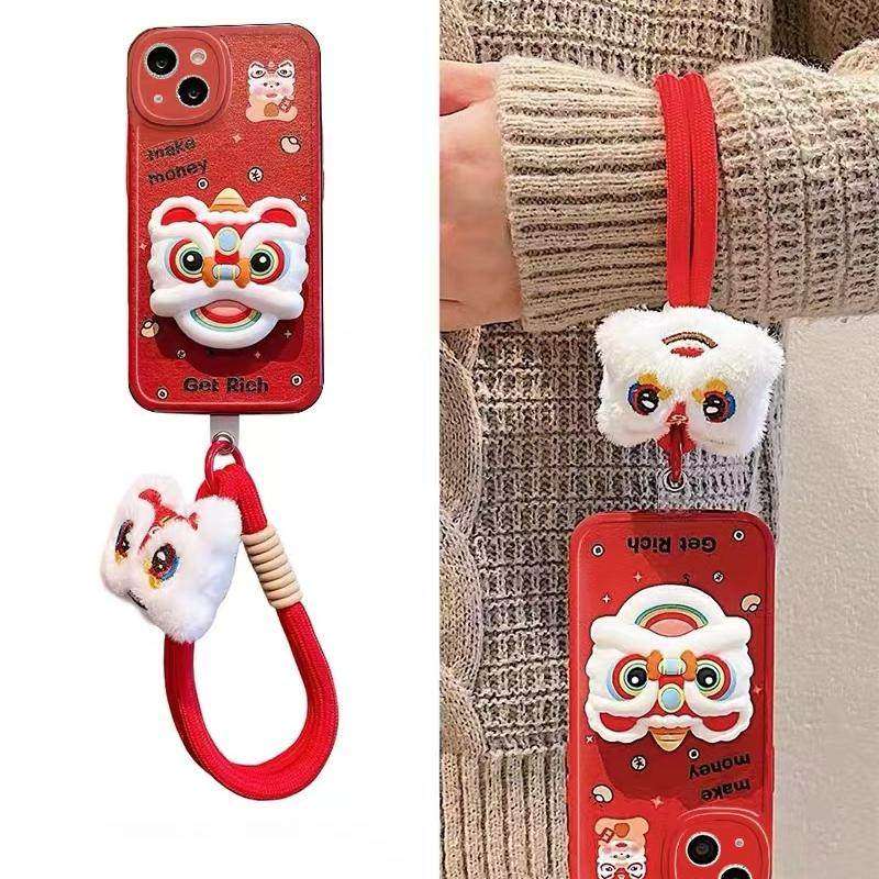 新年龙年舞狮支架适用于三星s24/s23/s22/s20/s21FE/note20/10/s10/s9手机壳a52女款a51a55s9女A33保护套a53,3C数码配件,手机保护套/壳,淘宝优惠券,粉丝福利购,淘宝优惠卷