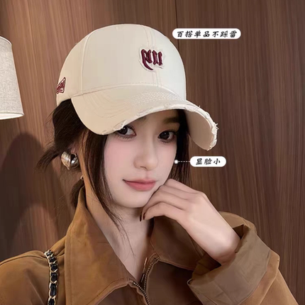 字母硬顶鸭舌帽子女款2026新款圆顶棒球帽宽帽檐大脸显脸小时尚